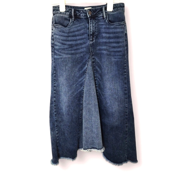 NWOT Nordstrom Wash Lab Denim Maxi Skirt with Asymmetrical Frayed Hem, 28 - Picture 1 of 4